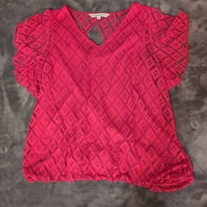 Cleo Pink Blouse Women's Petite Medium Open Back